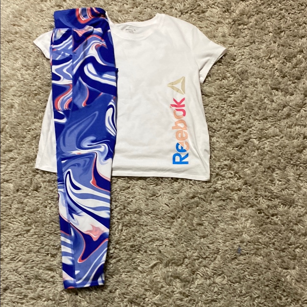 Reebok Blue and Pink Swirl Leggings for Active Comfort
